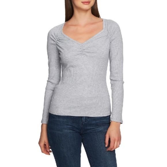 1. State Ruched Sweetheart Neck Long Sleeve Top | Extra Small - Picture 8 of 9